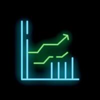 Neon sign showing positive statistics represented by chart going up vector