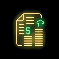 Neon green invoice icon showing increasing costs on black background vector