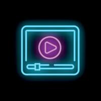 Neon player showing play button icon on black background vector