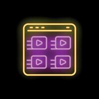 Neon sign representing platform website interface with play buttons displaying streaming content vector