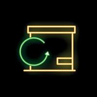 Neon green recycle symbol turning around cardboard box on black background vector