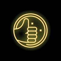 Neon sign showing thumbs up in circle frame vector