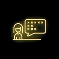 Businesswoman speaking giving a presentation with speech bubble with bullet points neon sign vector