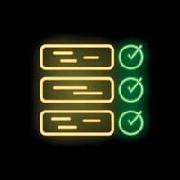 Neon check mark icon validating items on list vector
