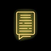 Neon yellow chat bubble with text lines on black background vector