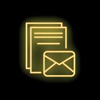 Neon icon of documents with envelope representing email marketing vector