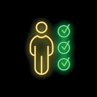 Neon icon of person completing tasks with check marks vector