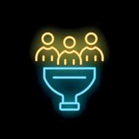 Neon style icon of a sales funnel with customer leads falling into it vector