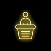 Neon sign of a speaker giving a speech behind a podium vector