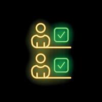 Neon icon of two persons checked as approved representing staff recruitment vector