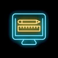 Neon icon of graphic design tools on computer screen vector