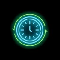 Neon clock showing recurring event on black background vector