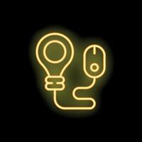 Neon icon of light bulb and mouse representing online idea generation vector