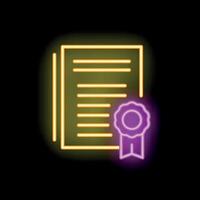 Neon sign of official certificate with a seal representing success vector