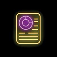 Neon icon of document with analytics chart for business statistics and data analysis vector