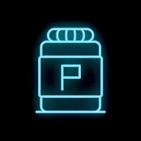 Neon icon of protein powder container glowing on black background vector