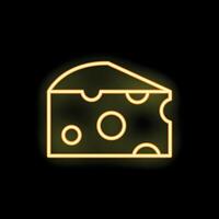 Glowing neon icon of cheese with holes on black background vector