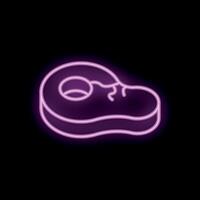 Neon icon of t bone steak glowing in pink light vector