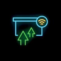 Neon icon of data transferring using wifi signal emitted by router vector
