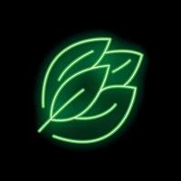 Glowing neon green leaves creating eco friendly symbol on black background vector