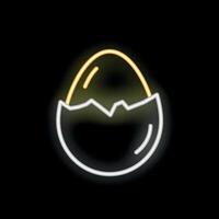 Neon sign of egg hatching open on black background vector