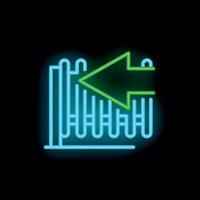 Neon green arrow pointing left through blue neon gate on black background vector