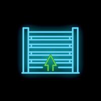 Glowing neon line automatic rolling garage door icon isolated on black background. illustration vector