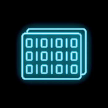Blue neon binary code data icon glowing on black background vector