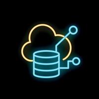 Neon icon of cloud computing connecting to database server vector
