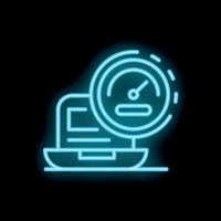 Neon speedometer increasing speed over laptop computer icon vector