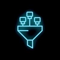 Neon icon of data being processed through sales funnel vector