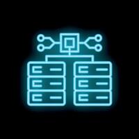 Neon blue icon of a computer network connecting servers vector