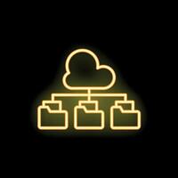 Neon yellow cloud computing folder sharing icon on black background vector