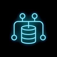 Neon blue database icon representing data storage and network connectivity vector