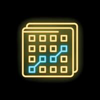 Neon icon of data analysis with graph going up on spreadsheet vector