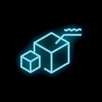 Neon style blockchain technology icon with two blocks connected with line representing transactions vector