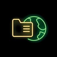 Neon icon of folder sharing data around the world vector