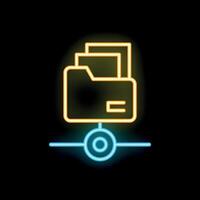 Neon folder icon connecting to a network sharing files vector