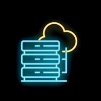 Neon icon of server stack connecting to cloud database system vector