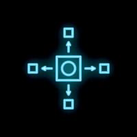 Neon blue algorithm structure with arrows flowchart on black background vector