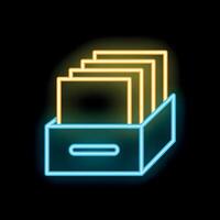 Neon icon of archive box with folders for storage of documents vector