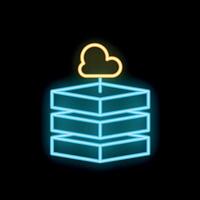 Neon icon of cloud computing database server storage hosting vector