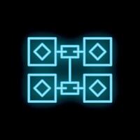 Neon blue blockchain technology icon on black background vector