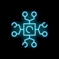 Glowing blue neon icon representing a decentralized blockchain network vector