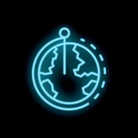 Neon blue earth globe spinning on its axis with orbit vector