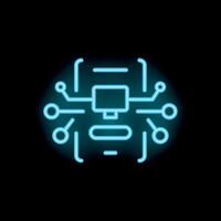 Neon blue cyber security technology icon showing computer being hacked vector