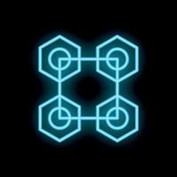 Neon style blue hexagon pattern forming a square on black background vector