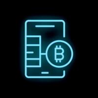 Neon icon of smartphone showing bitcoin cryptocurrency transaction vector