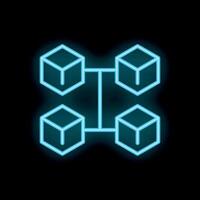 Neon blockchain technology icon connecting cubes securely vector