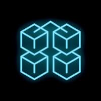 Neon blockchain technology concept with glowing cubes connected by lines vector